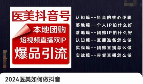 20250710054050-686f5262a9277.jpg 2024医美如何做抖音医美抖音号,本地团购、短视频直播双ip爆品引流,实操落地课