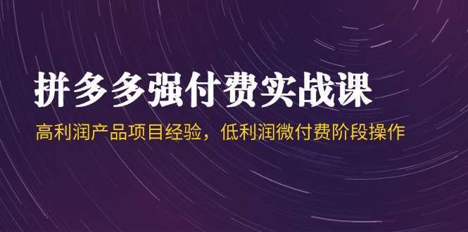 （14874期）拼多多强付费实战课-44期，高利润产品项目经验，低利润微付费阶段操作