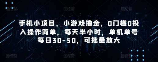 手机小项目，小游戏撸金，0门槛0投入操作简单，每天半小时，单机单号每日30-50，可批量放大【揭秘】
