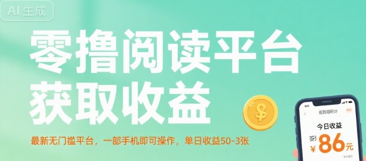 零撸阅读平台获取收益，最新无门槛平台，一部手机即可操作，单日收益50-3张