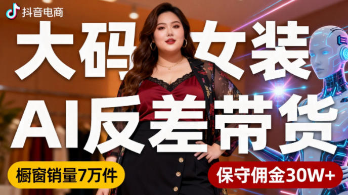 精选-c5bde03aaf-素材-474876.jpg 抖音小众赛道,大码女装AI反差带货,不用直播,每天6条作品,橱窗卖7万件,保守佣金30W+