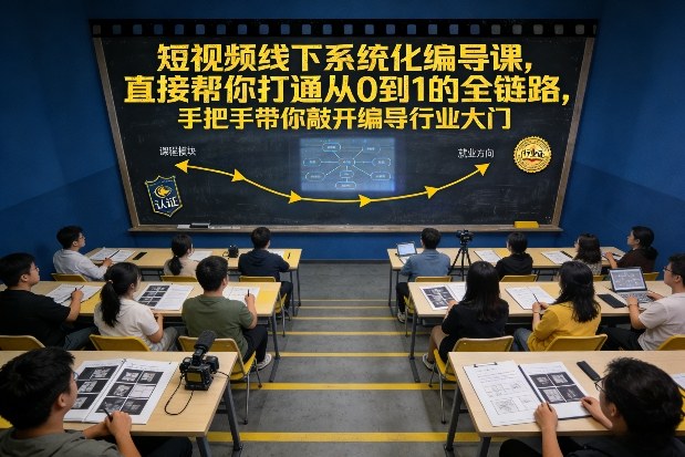 精选-69557004fe-图案-a55165.jpg 短视频线下系统化编导课,直接帮你打通从0到1的全链路,手把手带你敲开编导行业大门