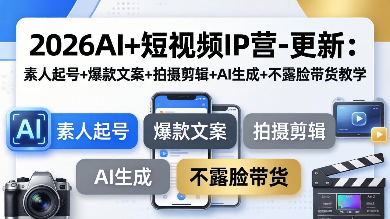 （17932期）2026AI+短视频IP营-更新：素人起号+爆款文案+拍摄剪辑+AI生成+不露脸带货教学
